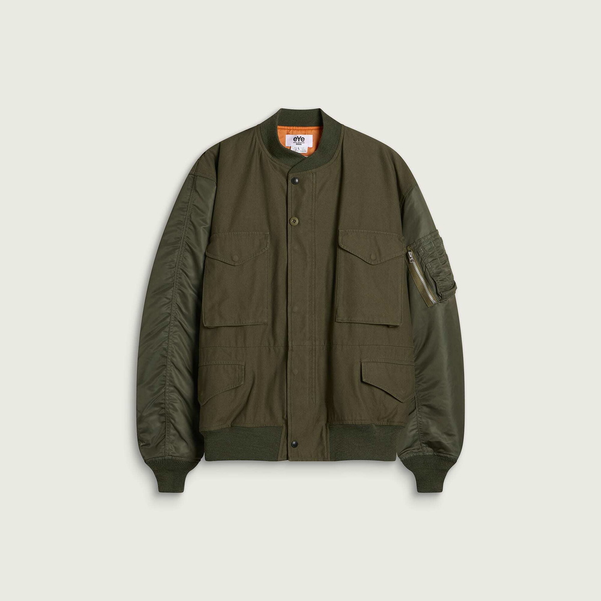 Junya Watanabe MAN Men's x Needles Cotton Satin Nylon Bomber Jacket in Khaki Mix