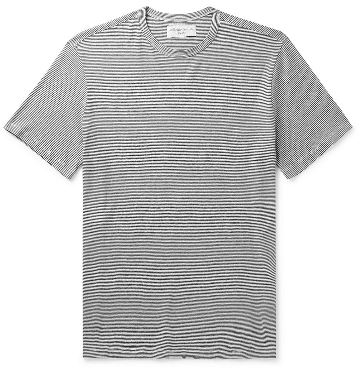 Photo: Officine Generale - Striped Cotton-Jersey T-Shirt - Gray