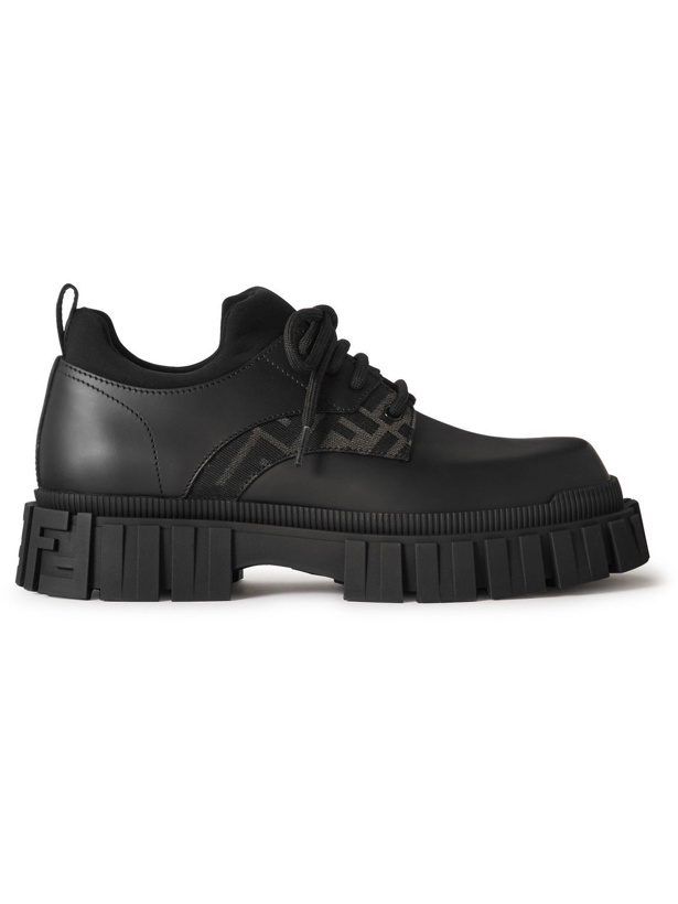 Photo: Fendi - Logo Jacquard-Trimmed Leather Derby Shoes - Black