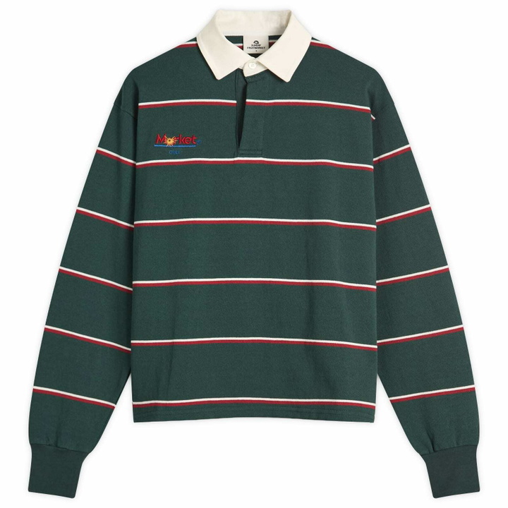 Photo: SUNDAYFRUITMARKET Women's Sun Stripe Collar T-Shirt in Green