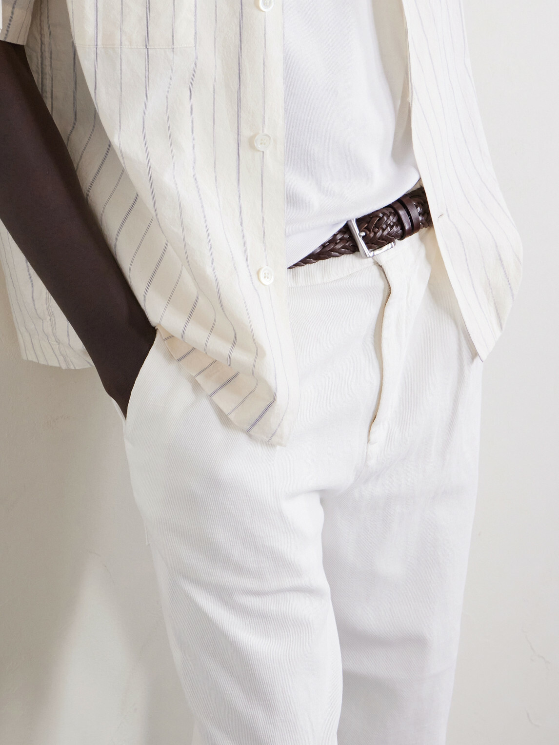 Barena - Cropped Tapered Cotton And Linen-Blend Corduroy Trousers - White