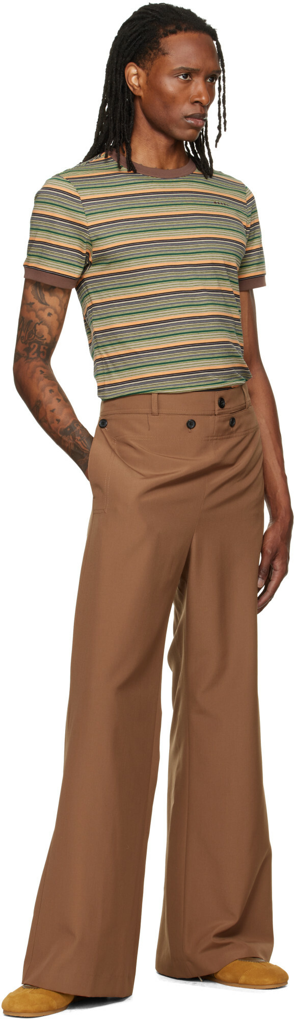 Marni Brown Technical Wool Buttoned Flap Trousers