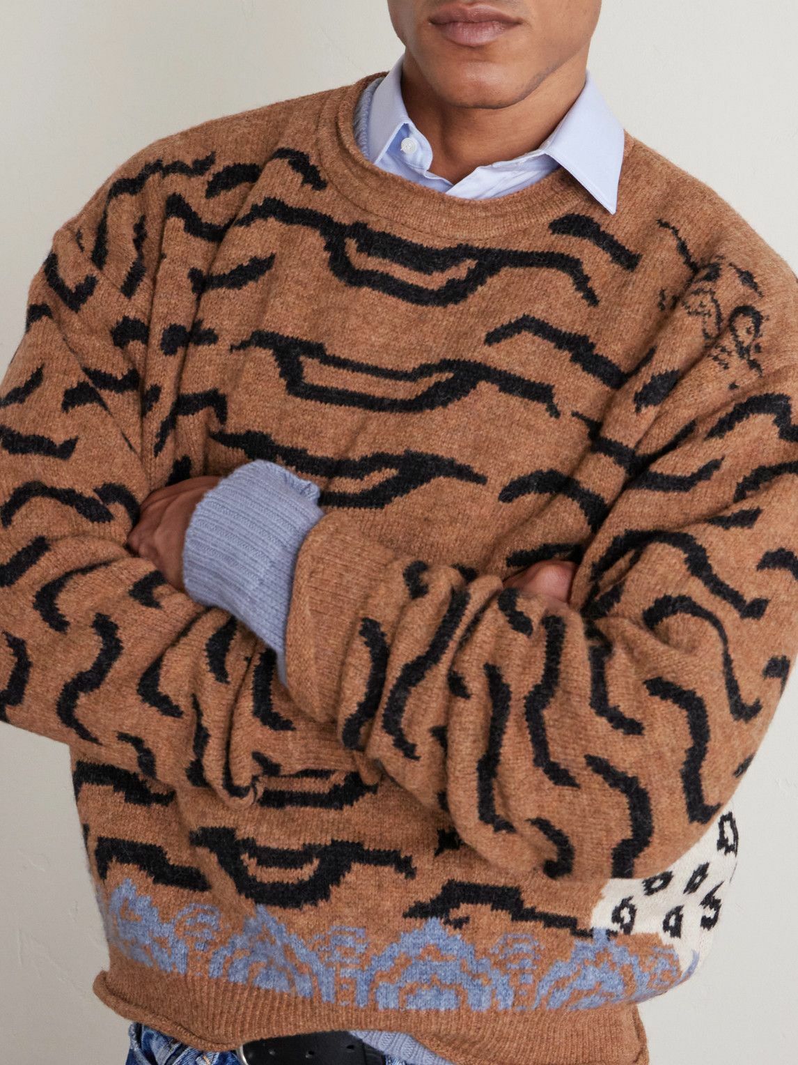 KAPITAL - Nepal Tiger Intarsia Wool-Blend Sweater - Orange