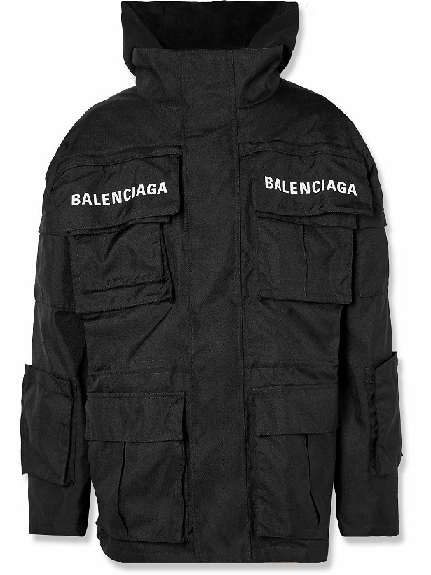 Photo: Balenciaga - Logo-Print Shell and Cotton-Twill Hooded Parka - Black