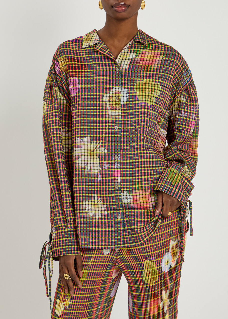Julia Heuer Hannes Checked Semi-sheer Seersucker Shirt Brown