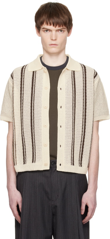 Photo: COOR Off-White Double Pin Striped Half Cardigan Shirt