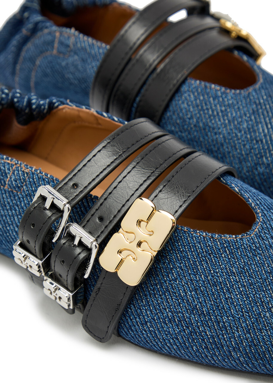 Ganni Multi-strap Chambray Ballet Flats Denim