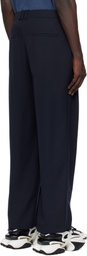 Balmain Navy Pleated Grain De Poudre Trousers
