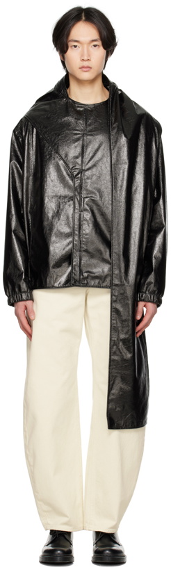 Photo: T/SEHNE SSENSE Exclusive Black Pleated Faux-Leather Jacket
