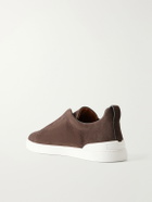Zegna - Triple Stitch™ Suede Slip-On Sneakers - Brown
