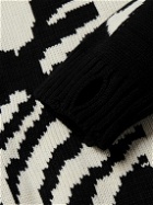 KAPITAL - 5G Distressed Intarsia Cotton-Blend Sweater - Black
