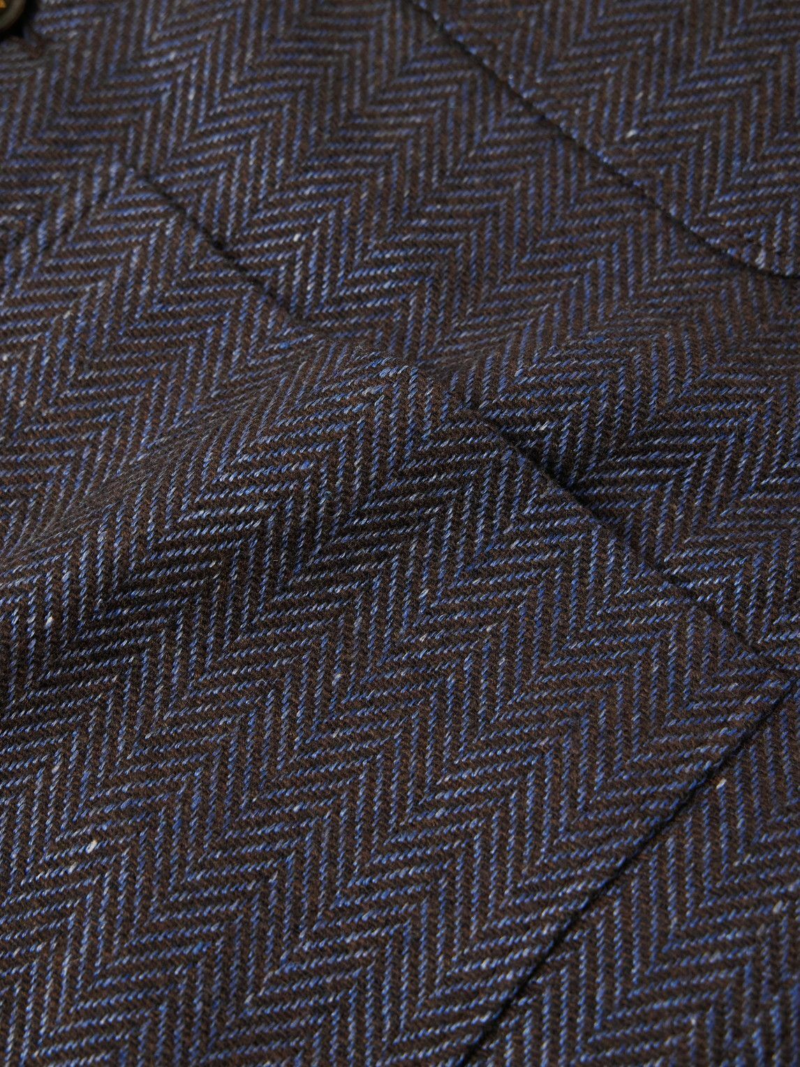 PIACENZA 1733 - Herringbone Wool, Linen and Cashmere-Blend Overshirt - Blue