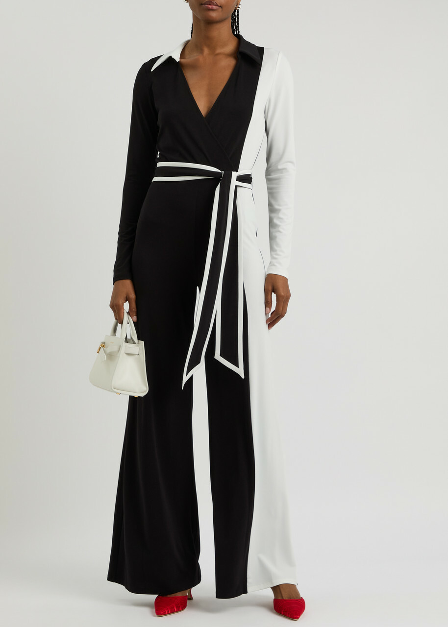 Alice + Olivia Melinda Colour-block Jumpsuit Black And White
