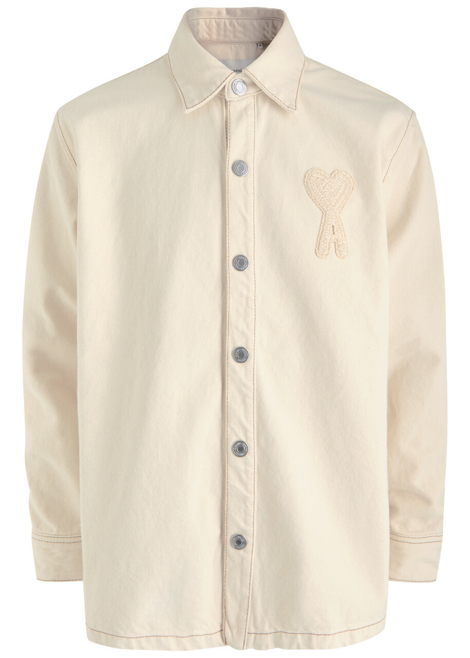 AMI PARIS USED 長袖シャツ オフホワイト サイズ40 Ami Paris Logo-appliqué Denim Overshirt Off White AMI