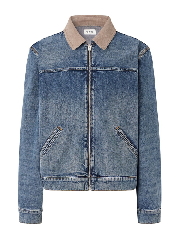 Photo: FRAME - Corduroy Trimmed Cotton and Lyocell-blend Denim Jacket - Blue