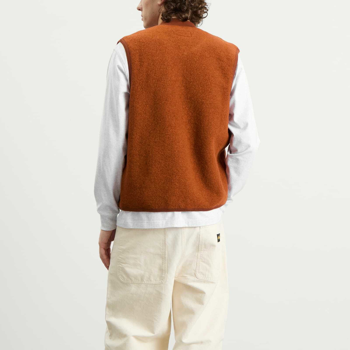 Universal Works Men's Wool Fleece Zip Waistcoat in Rust