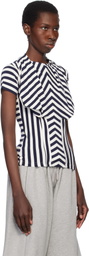Pushbutton Navy & White Stripe Bra Draping Jersey T-shirt