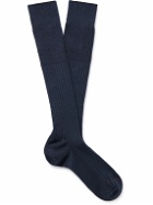 Loro Piana - Ribbed Cashmere and Silk-Blend Socks - Blue