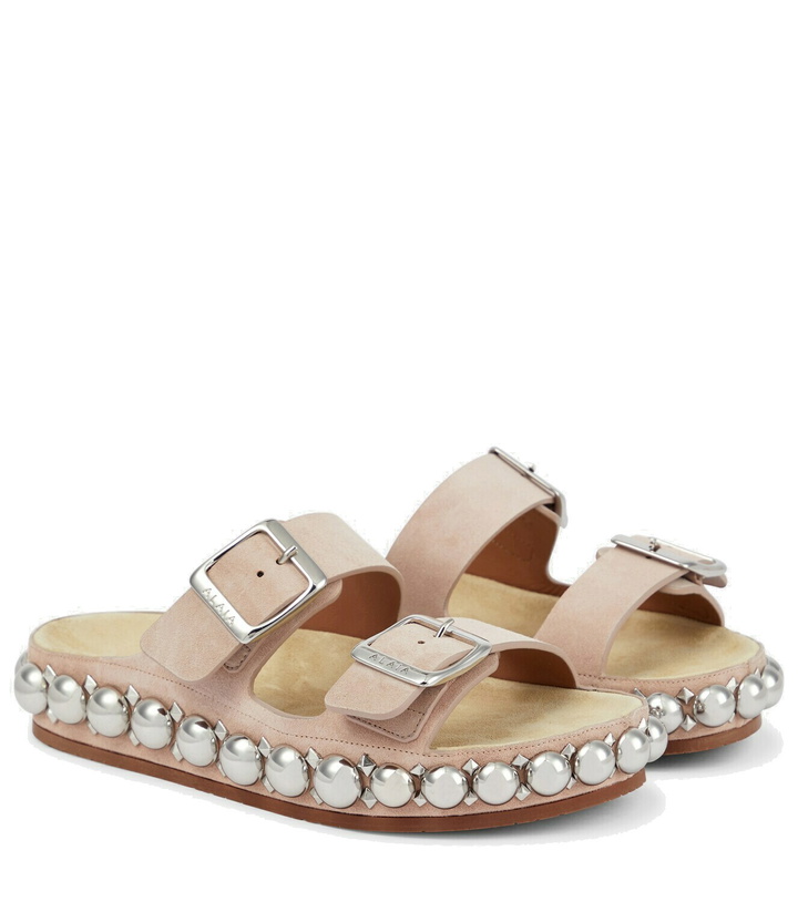 Photo: Alaïa Bombe embellished suede slides
