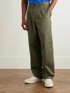 Noah - Straight-Leg Pleated Cotton-Twill Trousers - Green