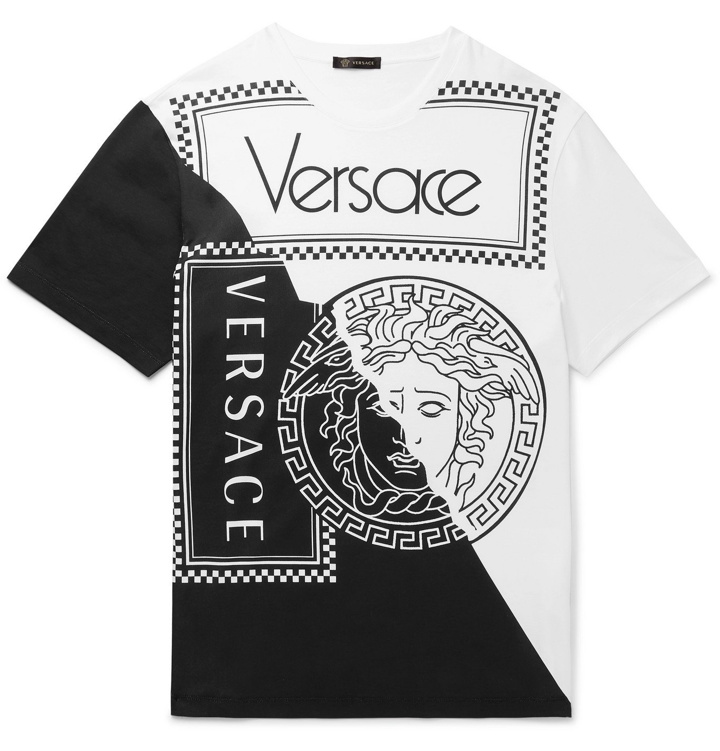 Photo: Versace - Logo-Print Colour-Block Cotton-Jersey T-Shirt - White