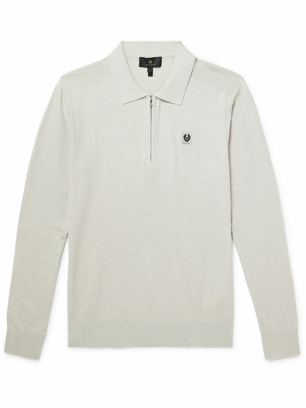 Photo: Belstaff - Drift Cotton and Silk-Blend Piqué Half-Zip Polo Shirt - Gray