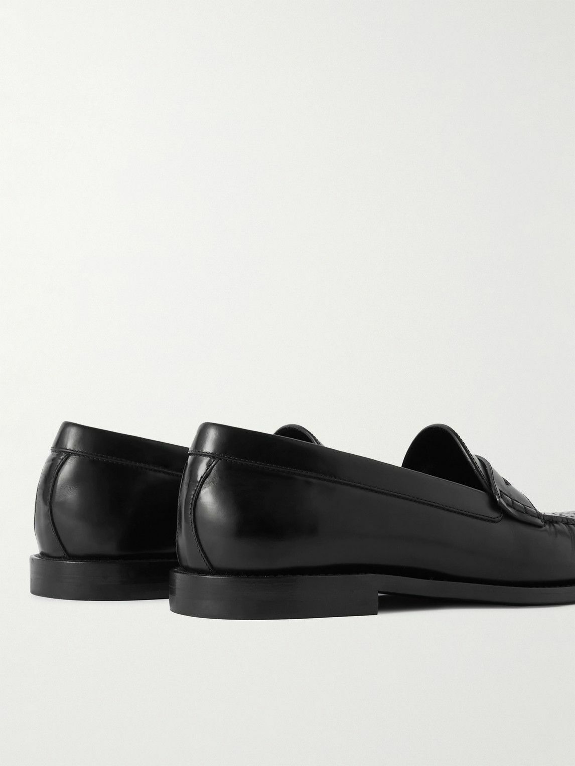 CELINE - Vivienne Perforated Glossed-Leather Penny Loafers - Black