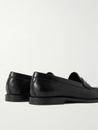 CELINE - Vivienne Perforated Glossed-Leather Penny Loafers - Black