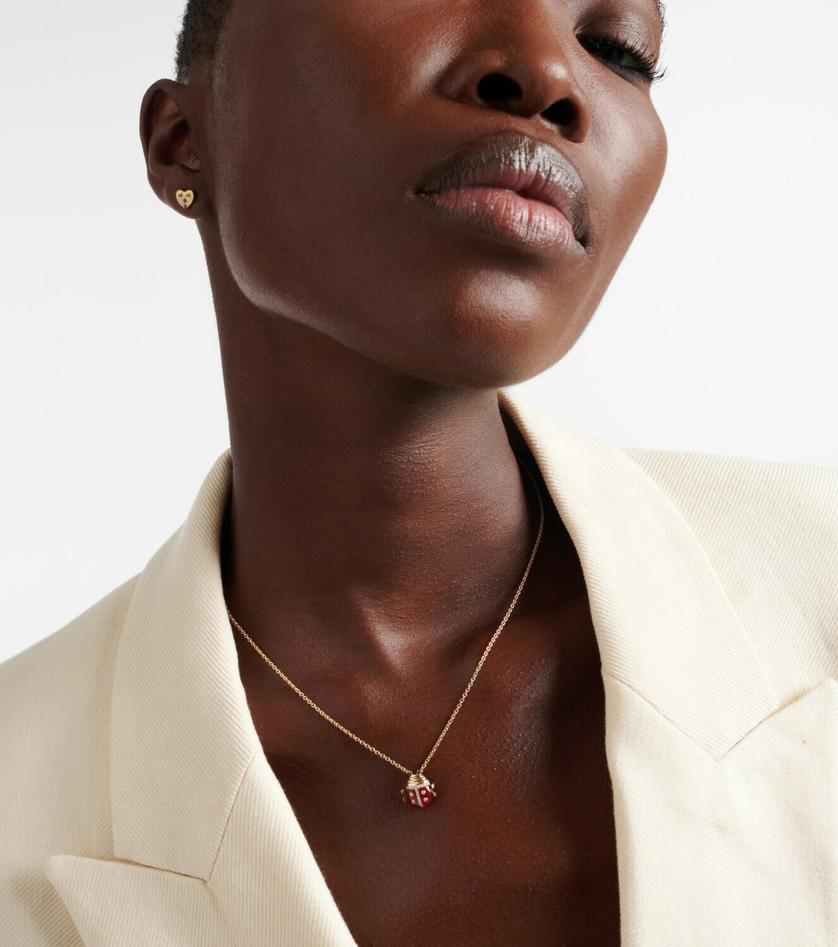 Yvonne Léon Coccinelle Mini 9kt gold pendant necklace with diamonds and agate