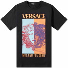 Versace Men's Split Medusa Logo T-Shirt in Black