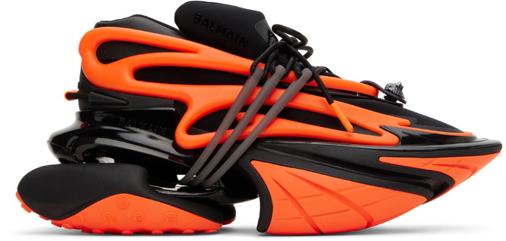 Photo: Balmain Black & Orange Unicorn Low-Top Sneakers