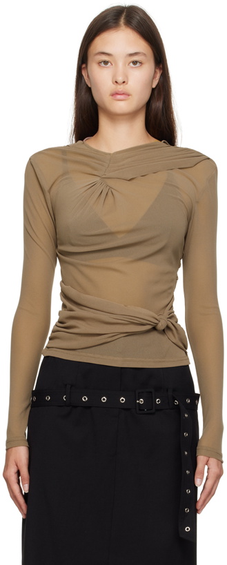 Photo: Rokh Brown Knotted Long Sleeve T-Shirt