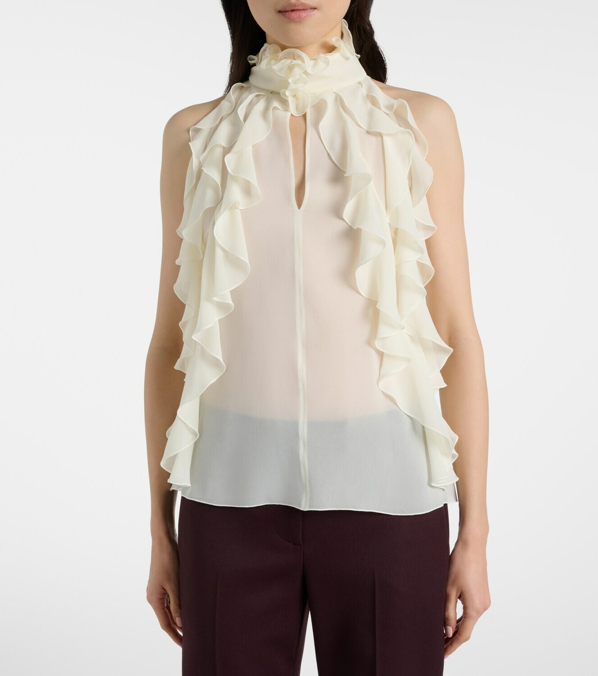McQueen Ruffled cutout silk georgette top