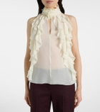 McQueen Ruffled cutout silk georgette top