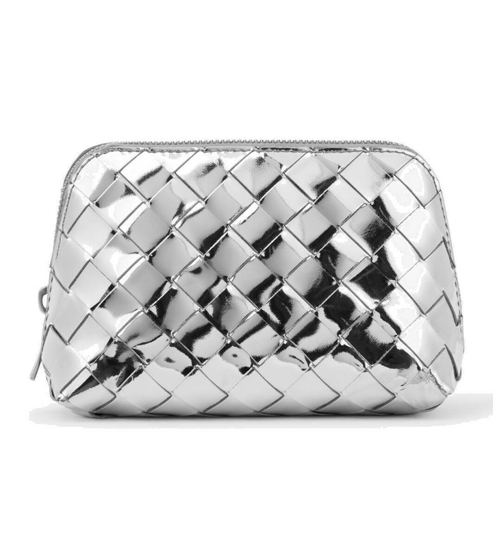 Photo: Bottega Veneta Intrecciato metallic leather pouch