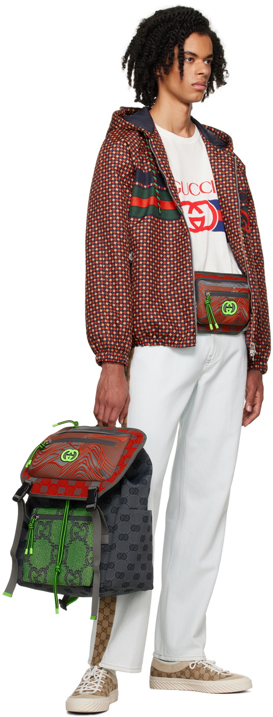 Gucci Gray & Green GG Backpack
