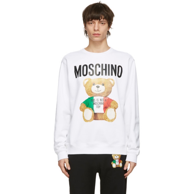 Photo: Moschino White Toy Italian Teddy Bear Sweatshirt