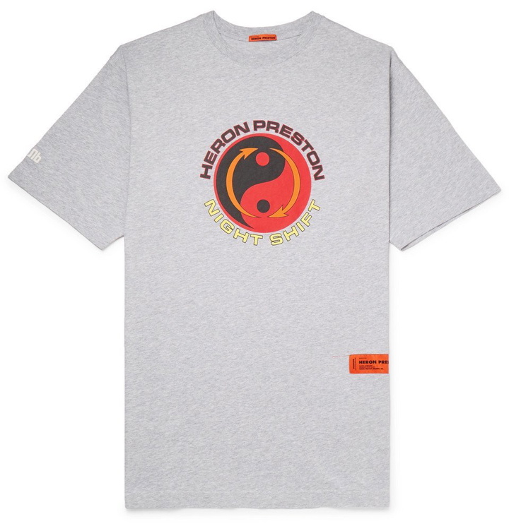 Photo: Heron Preston - Printed Mélange Cotton-Jersey T-Shirt - Gray