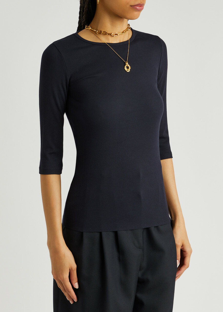 Vince Ribbed Stretch-jersey top Navy