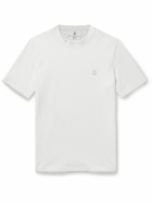 Brunello Cucinelli - Slim-Fit Layered Logo-Embroidered Cotton-Jersey T-Shirt - White