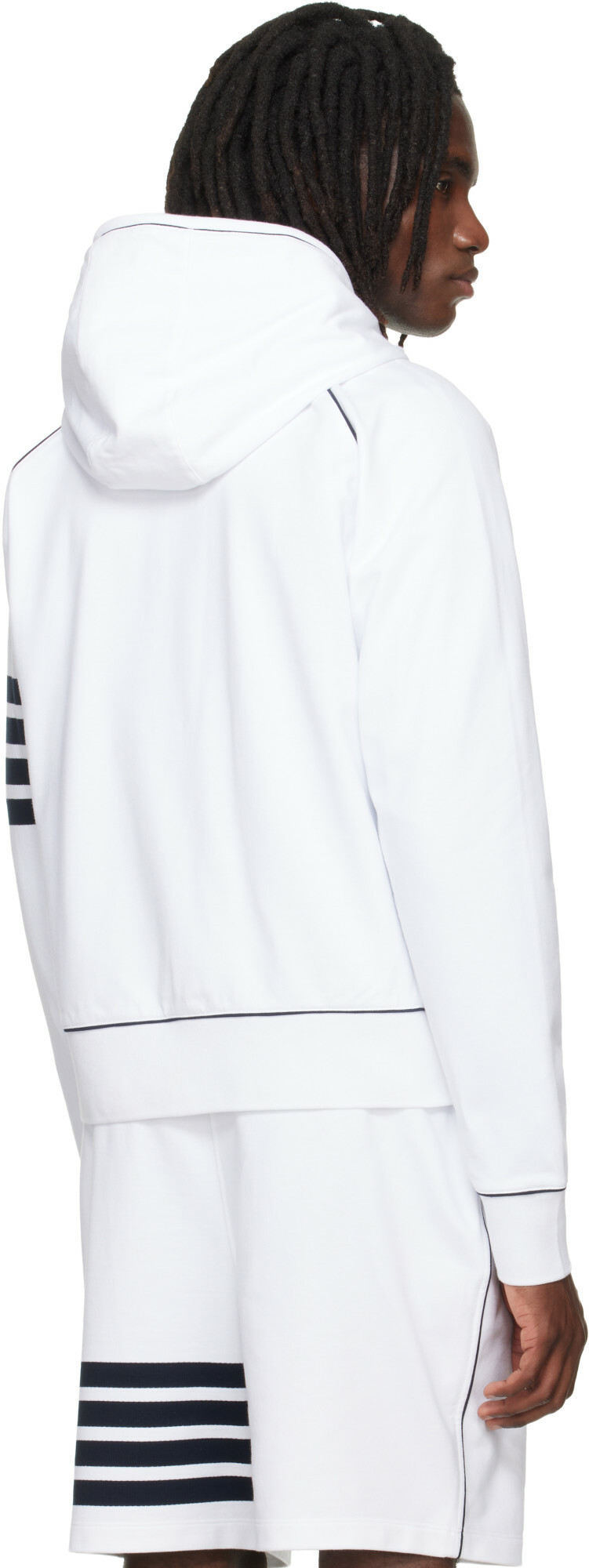 Thom Browne White Loopback 4-Bar Zip Up Hoodie
