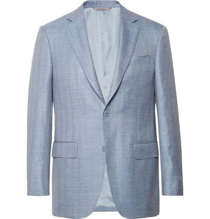 Photo: Canali - Slim-Fit Light-Blue Wool, Silk and Linen-Blend Blazer - Blue