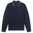 Fred Perry Men's Long Sleeve Twin Tipped Polo Shirt in Navy/Snow White/Burnt Red