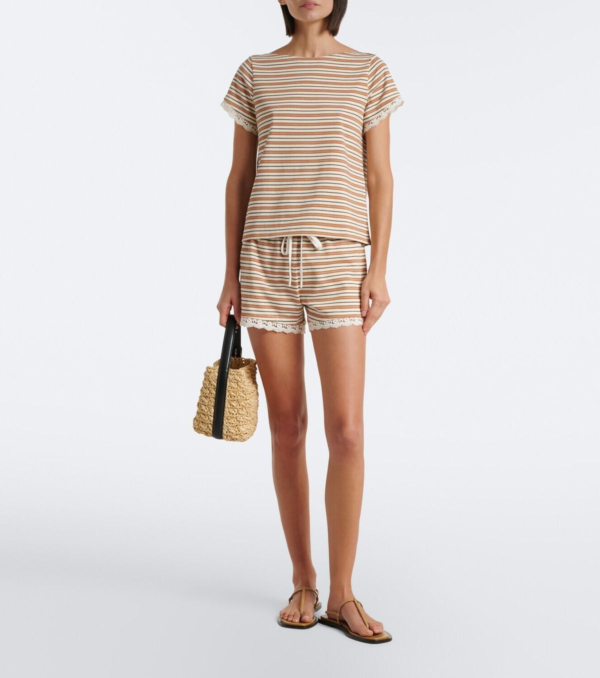 Posse Maeve lace-trimmed striped cotton shorts