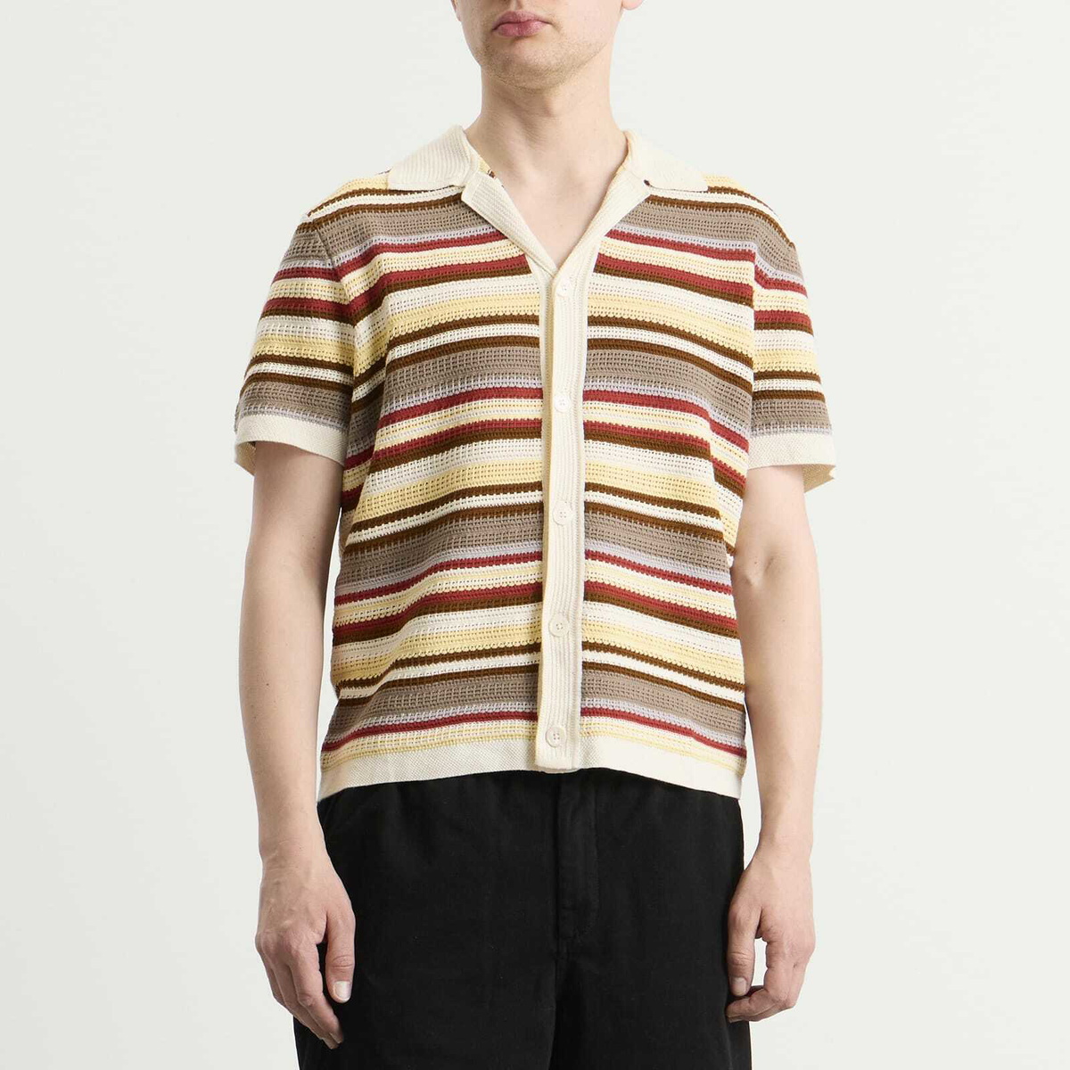 NN07 Men's Lars Stripe Polo Cardigan in Ivory