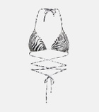 Reina Olga Miami zebra-print seersucker bikini top