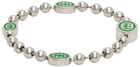 Gucci Silver & Green Interlocking G Bracelet