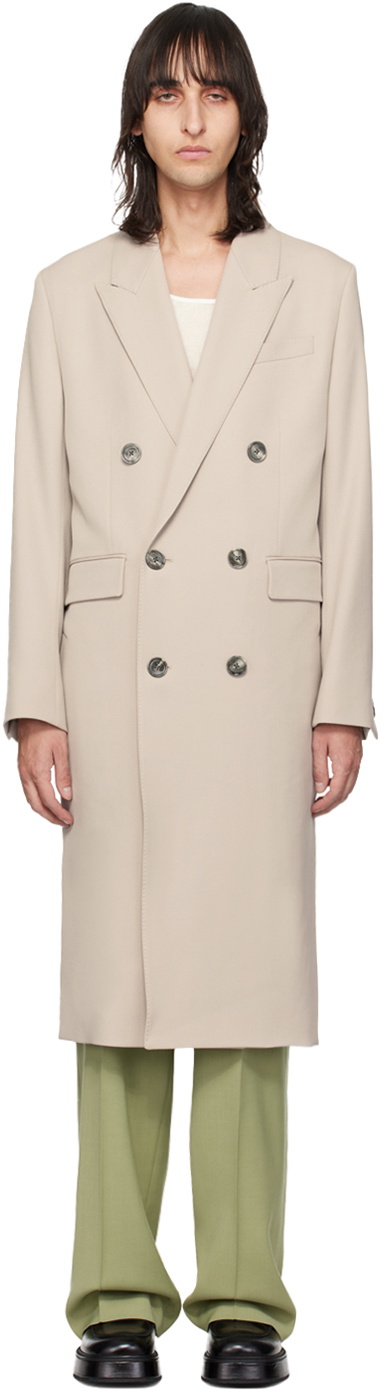 AMI Paris Taupe Double-Breasted Coat AMI