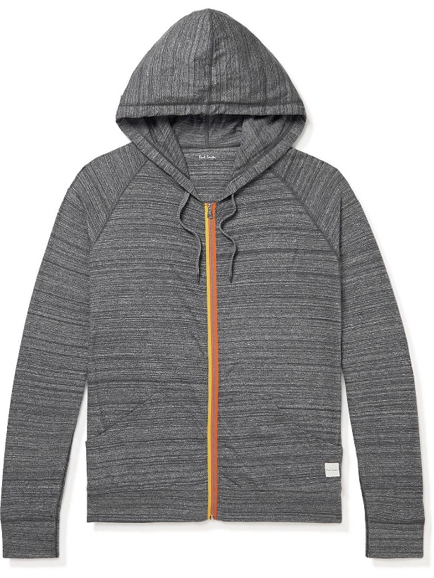 Photo: Paul Smith - Grosgrain-Trimmed Space-Dyed Cotton-Jersey Hoodie - Gray