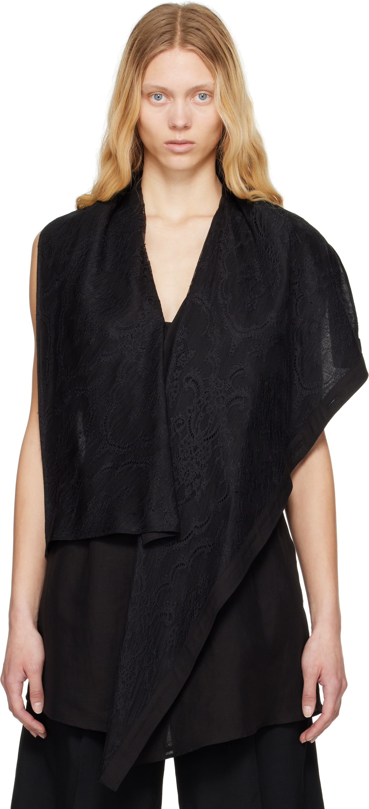 YOHJI YAMAMOTO Black Draped Long Vest